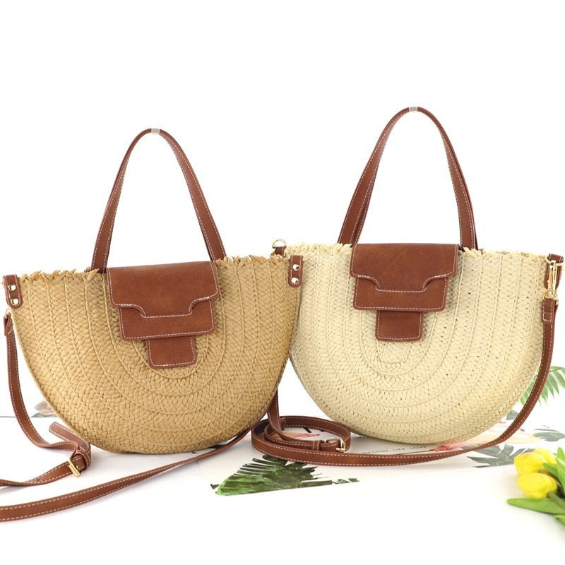 Syria Halfmoon Raffia Shoulder Bags - 2 Colors
