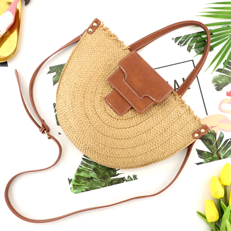 Syria Halfmoon Raffia Shoulder Bags - 2 Colors