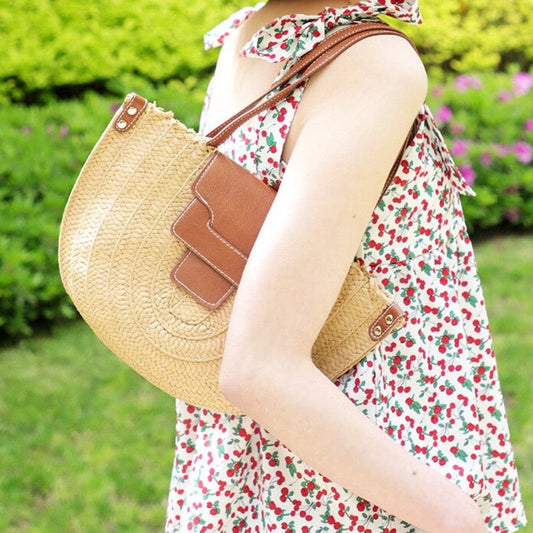 Syria Halfmoon Raffia Shoulder Bags - 2 Colors