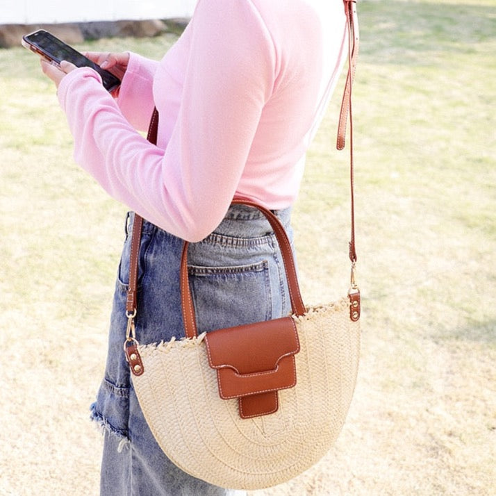 Syria Halfmoon Raffia Shoulder Bags - 2 Colors