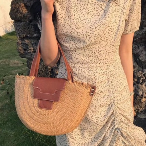 Syria Halfmoon Raffia Shoulder Bags - 2 Colors