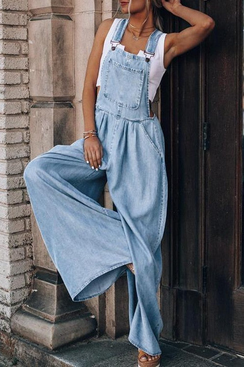 Tara Flowy Denim Overalls - 2 Colors