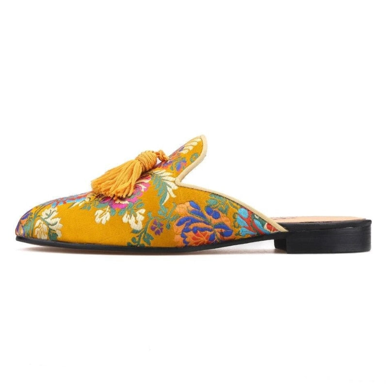 Tassel Silk Embroidery Mule Slipper - Unisex