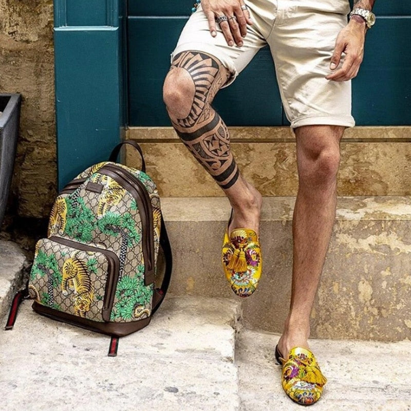 Tassel Silk Embroidery Mule Slipper - Unisex