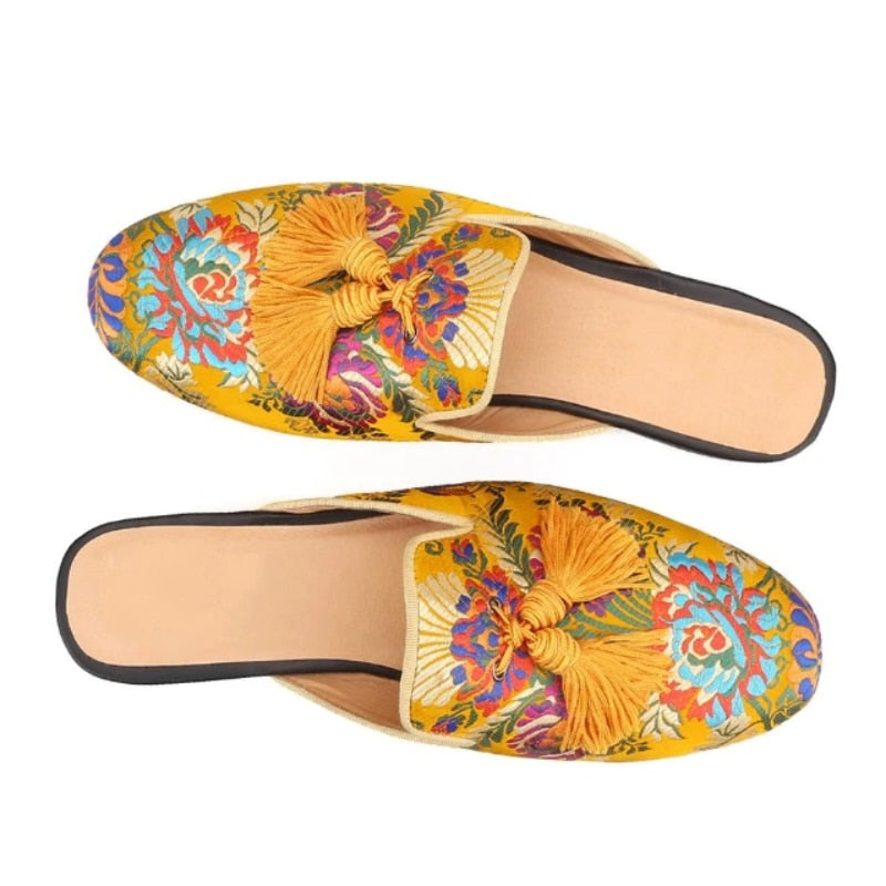 Tassel Silk Embroidery Mule Slipper - Unisex