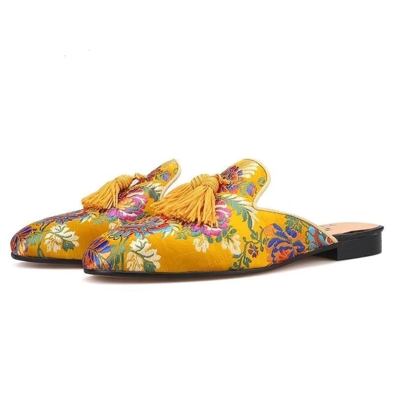 Tassel Silk Embroidery Mule Slipper - Unisex