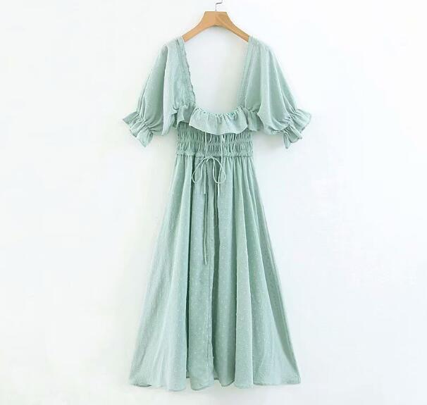 Tess Vintage Square Neck Boucle Dot Maxi Dress