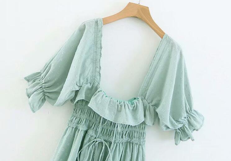 Tess Vintage Square Neck Boucle Dot Maxi Dress