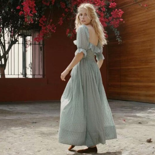 Tess Vintage Square Neck Boucle Dot Maxi Dress