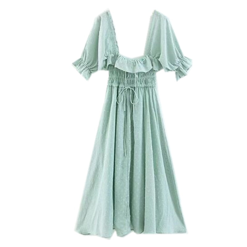 Tess Vintage Square Neck Boucle Dot Maxi Dress