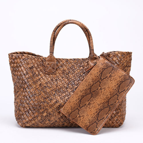 Serpentine Print Woven Tote Bag