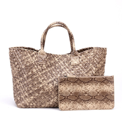 Serpentine Print Woven Tote Bag