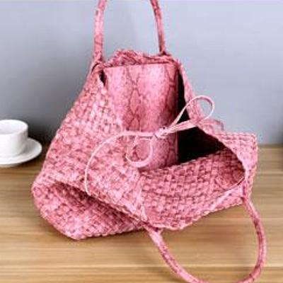 Serpentine Print Woven Tote Bag