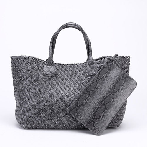Serpentine Print Woven Tote Bag