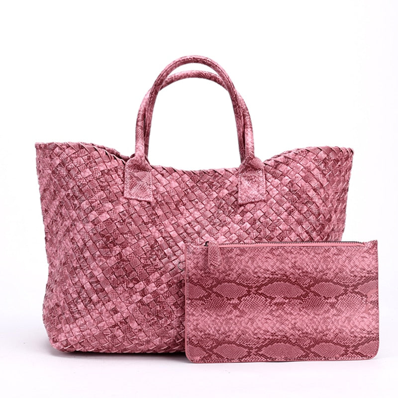 Serpentine Print Woven Tote Bag