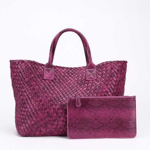 Serpentine Print Woven Tote Bag