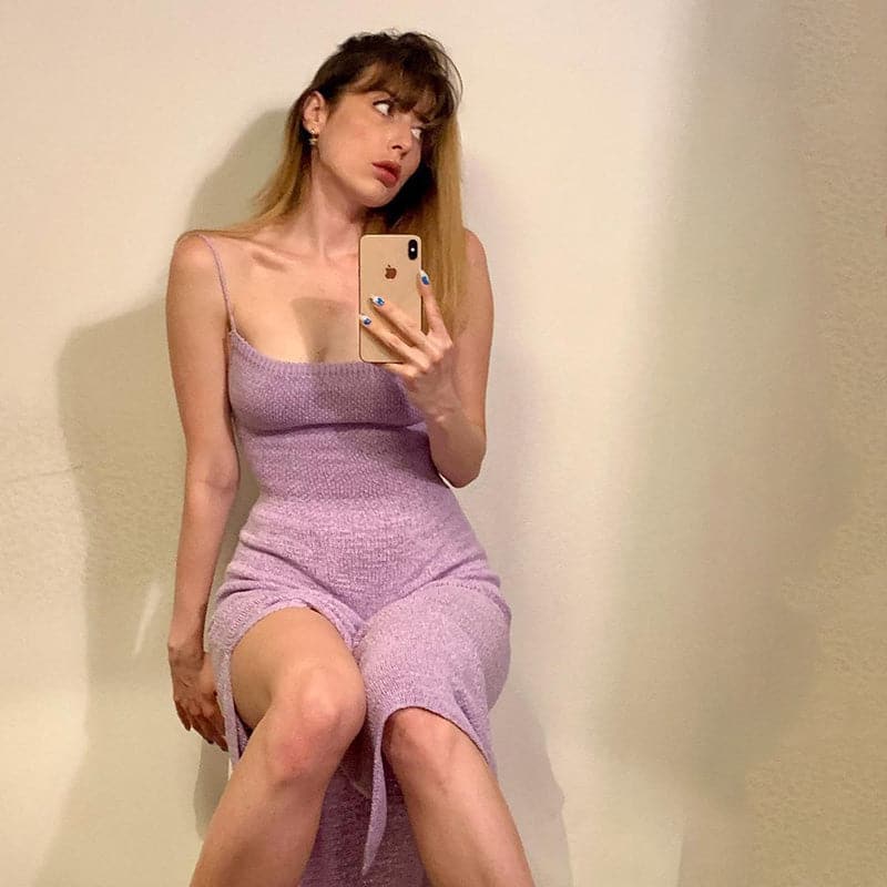 Thorn Tree Elegant Spaghetti Strap Knitted High Split Dress