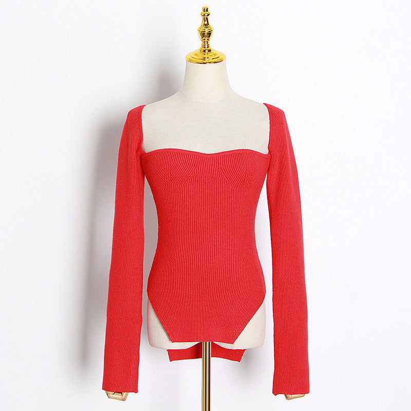 Tina Square Neckline Knit Tops - 10 Colors
