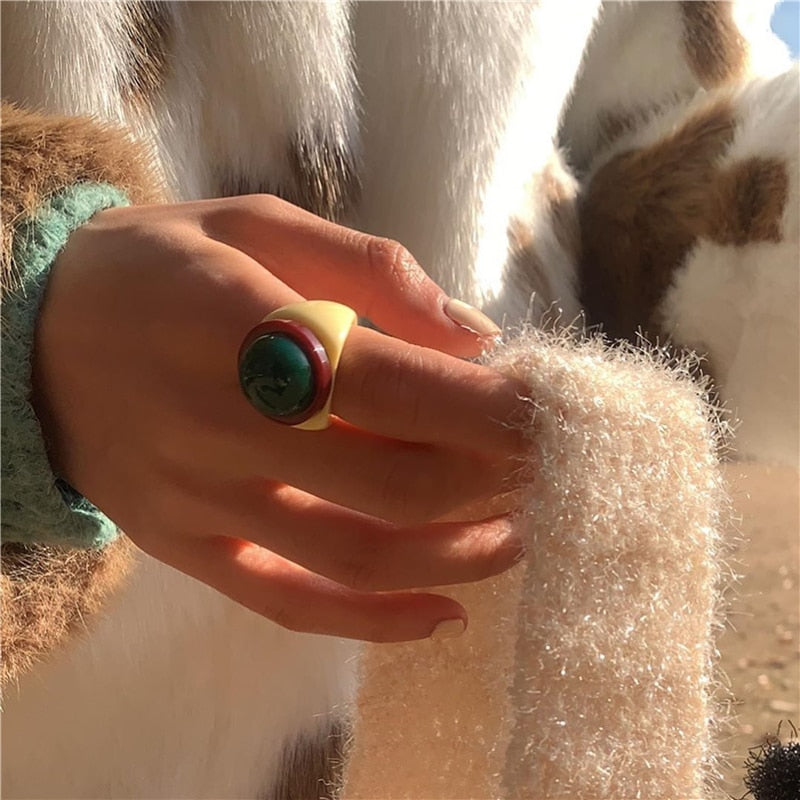 Torea Colorful Geometric Resin Rings - 6 Colors