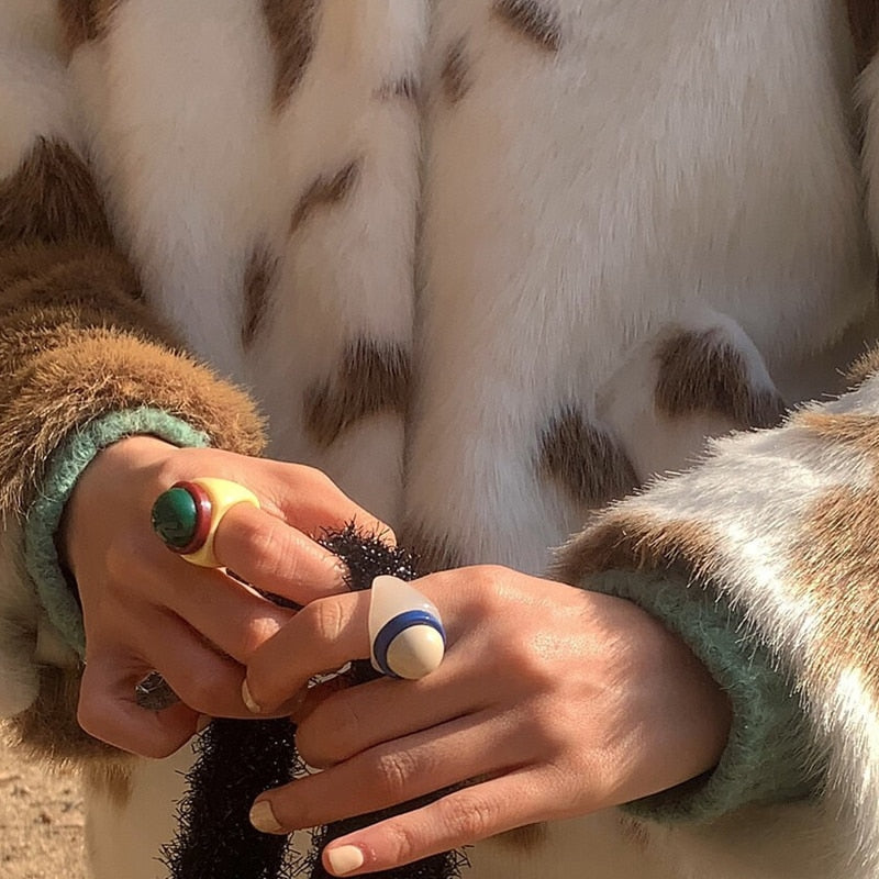 Torea Colorful Geometric Resin Rings - 6 Colors