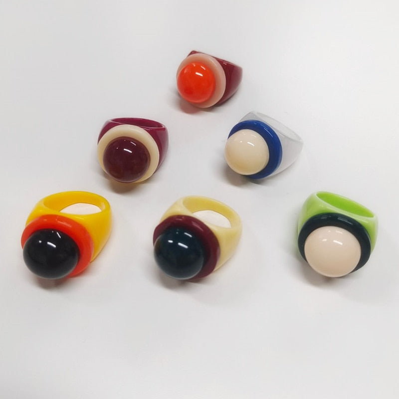 Torea Colorful Geometric Resin Rings - 6 Colors