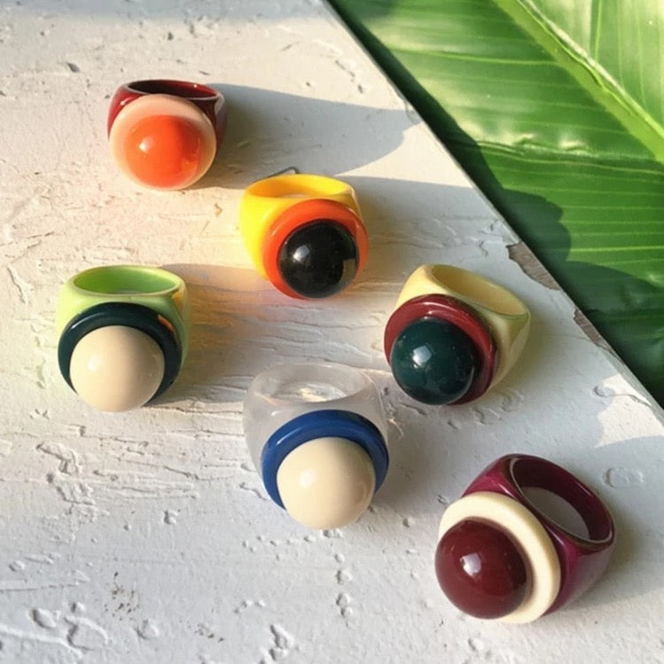 Torea Colorful Geometric Resin Rings - 6 Colors