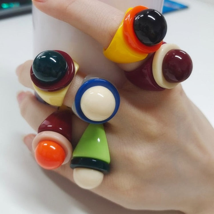 Torea Colorful Geometric Resin Rings - 6 Colors