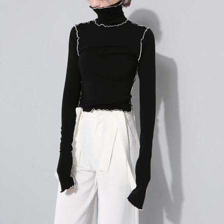 Tosi Color Contrast Tissue Turtleneck Top - 2 Colors