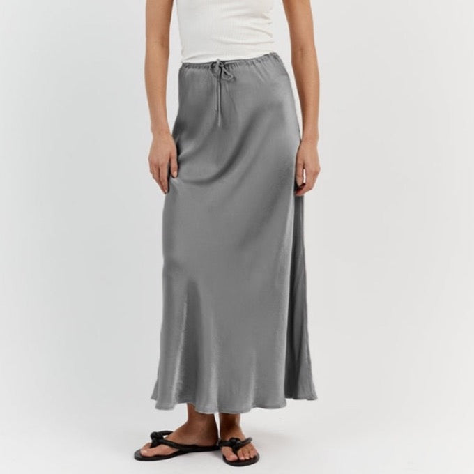 Tossa Draw String Waist Maxi Satin Skirts - 7 Colors