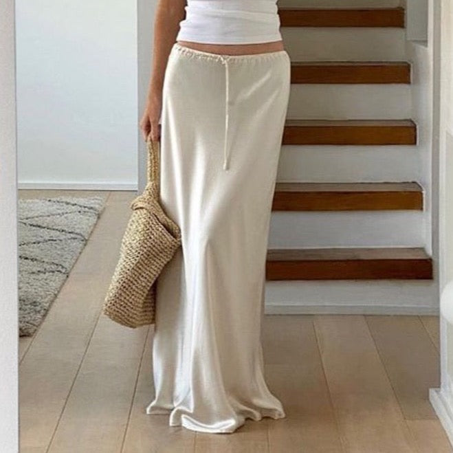 Tossa Draw String Waist Maxi Satin Skirts - 7 Colors