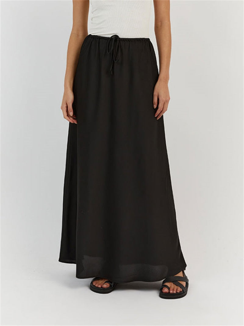 Tossa Draw String Waist Maxi Satin Skirts - 7 Colors