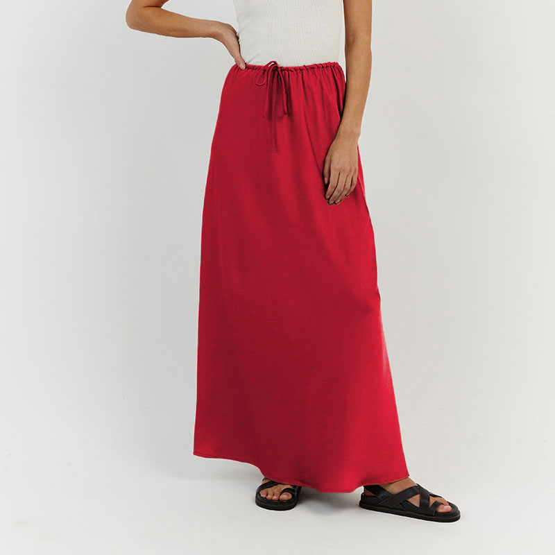 Tossa Draw String Waist Maxi Satin Skirts - 7 Colors