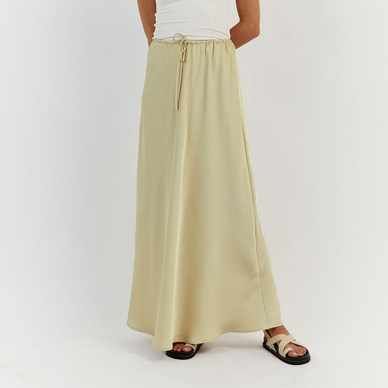Tossa Draw String Waist Maxi Satin Skirts - 7 Colors