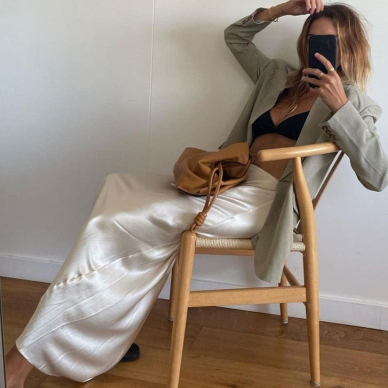 Tossa Draw String Waist Maxi Satin Skirts - 7 Colors