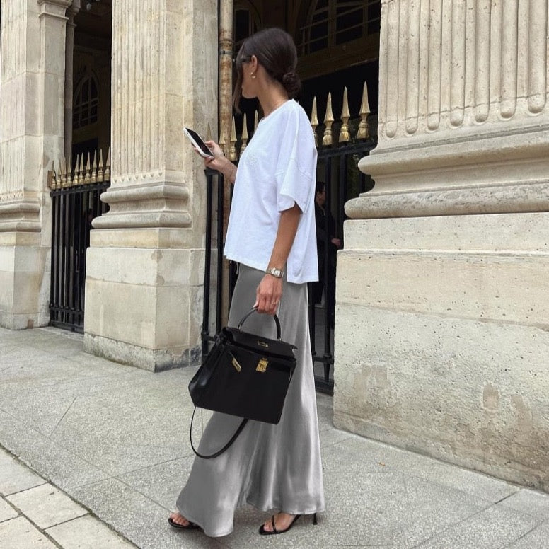 Tossa Draw String Waist Maxi Satin Skirts - 7 Colors