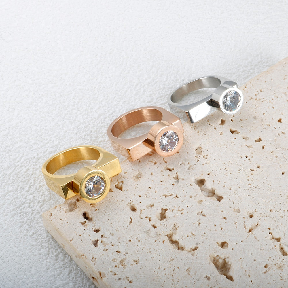 Tri-Color Cubic Zirconia DIY Stainless Steel Rings - 3 Colors
