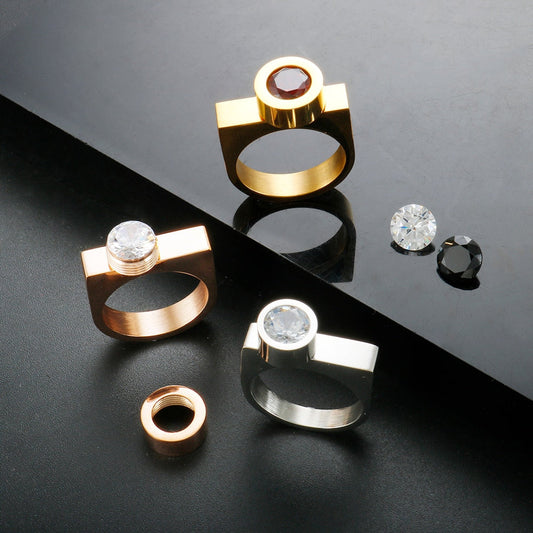 Tri-Color Cubic Zirconia DIY Stainless Steel Rings - 3 Colors