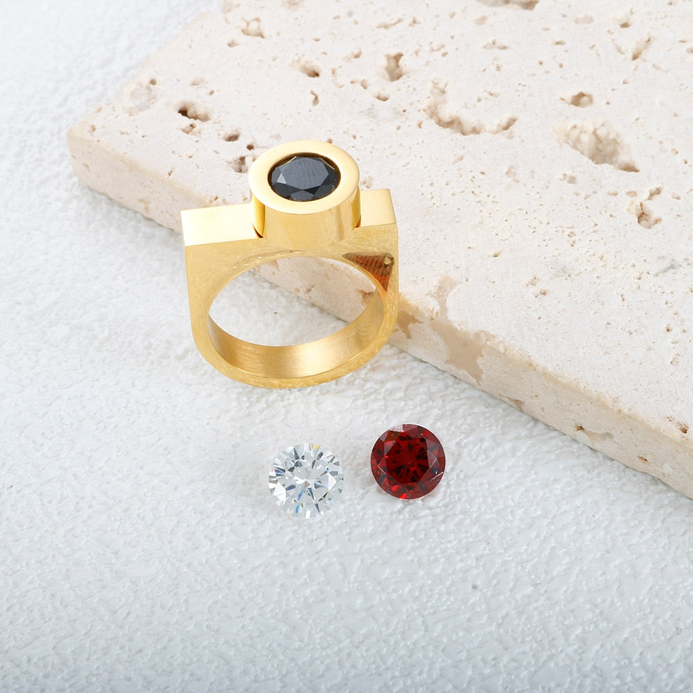 Tri-Color Cubic Zirconia DIY Stainless Steel Rings - 3 Colors