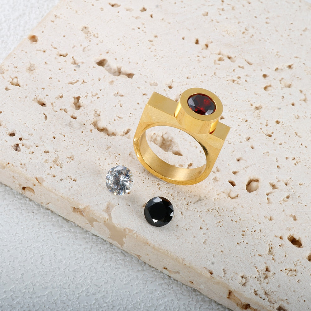 Tri-Color Cubic Zirconia DIY Stainless Steel Rings - 3 Colors