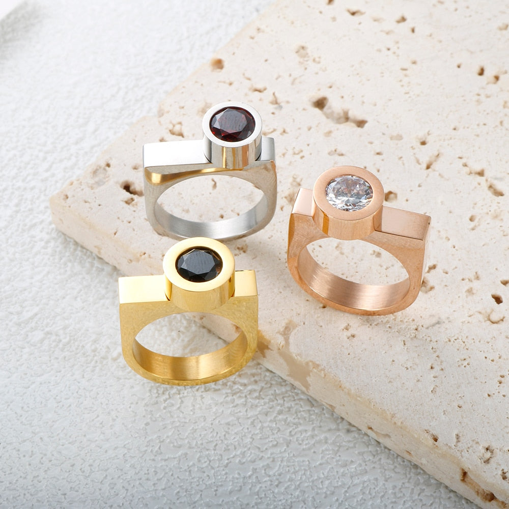 Tri-Color Cubic Zirconia DIY Stainless Steel Rings - 3 Colors