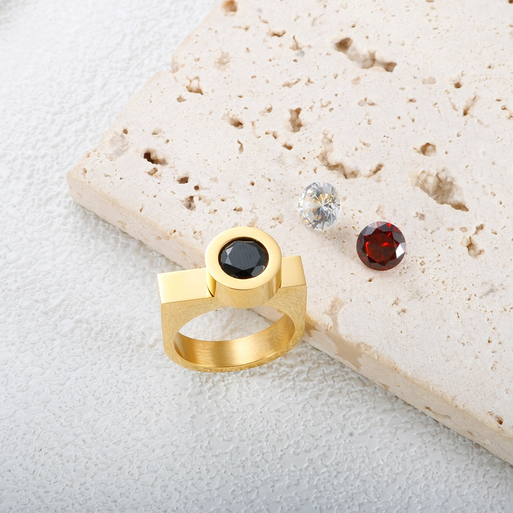 Tri-Color Cubic Zirconia DIY Stainless Steel Rings - 3 Colors