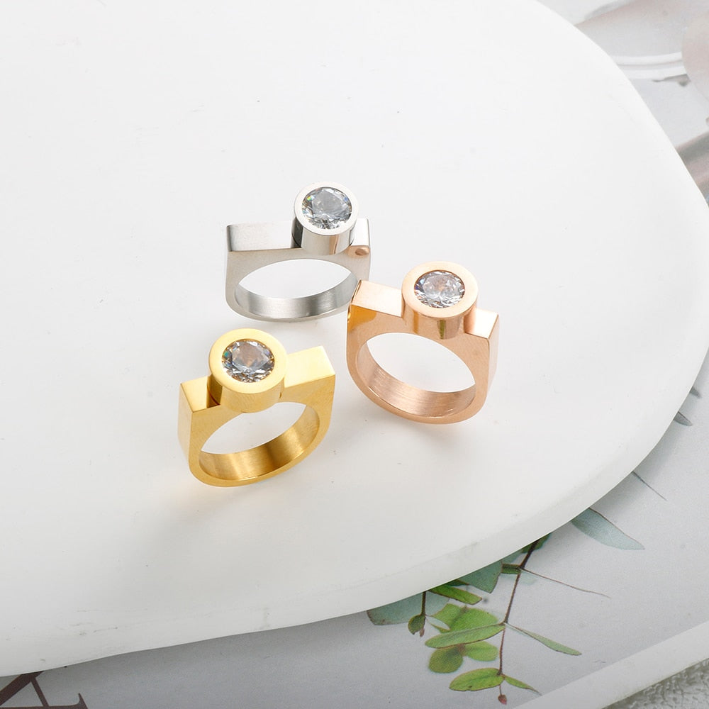 Tri-Color Cubic Zirconia DIY Stainless Steel Rings - 3 Colors