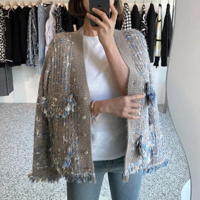 Tweed Plaid Fringe Cardigan Jacket - 2 Colors