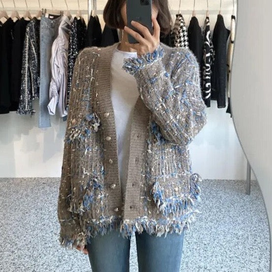 Tweed Plaid Fringe Cardigan Jacket - 2 Colors