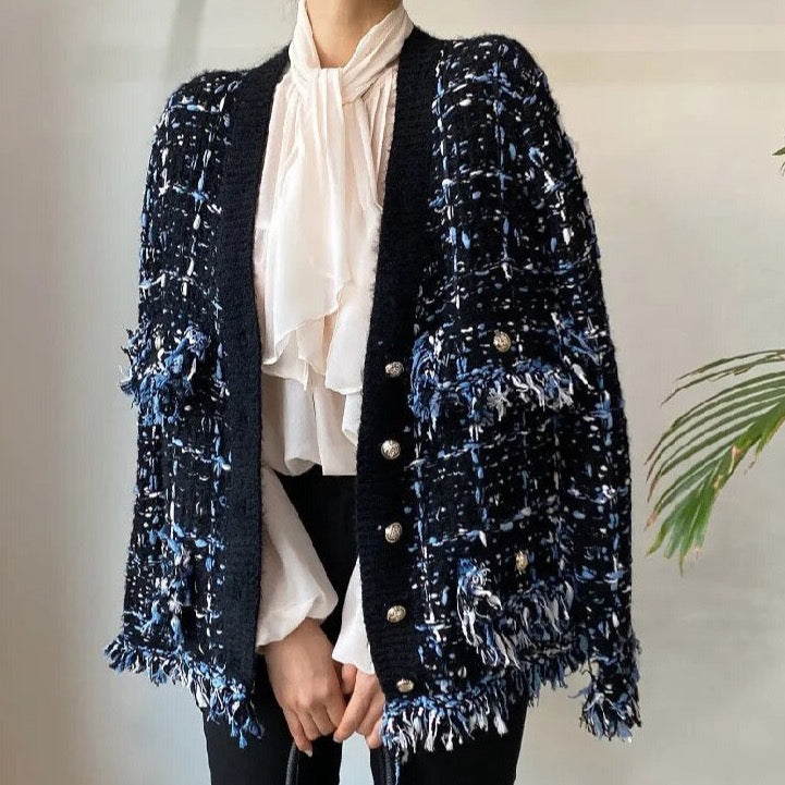 Tweed Plaid Fringe Cardigan Jacket - 2 Colors