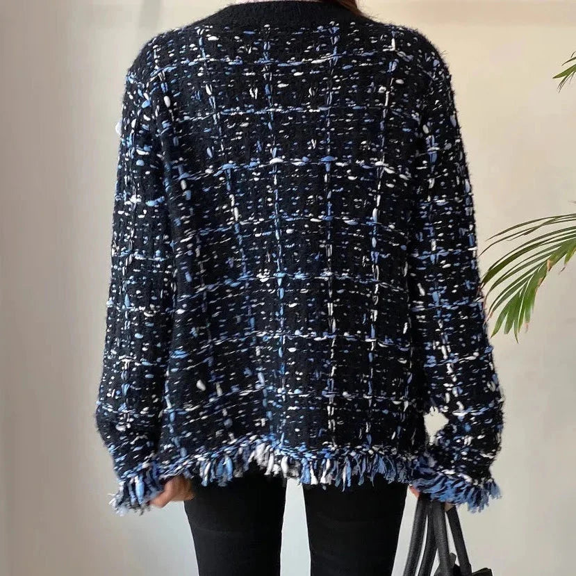 Tweed Plaid Fringe Cardigan Jacket - 2 Colors