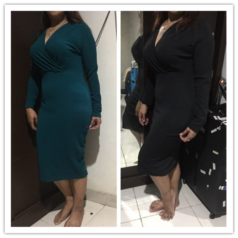 Long Sleeve Deep V-Neck Bandage Bodycon Evening Party Dress Plus Size S-XXL