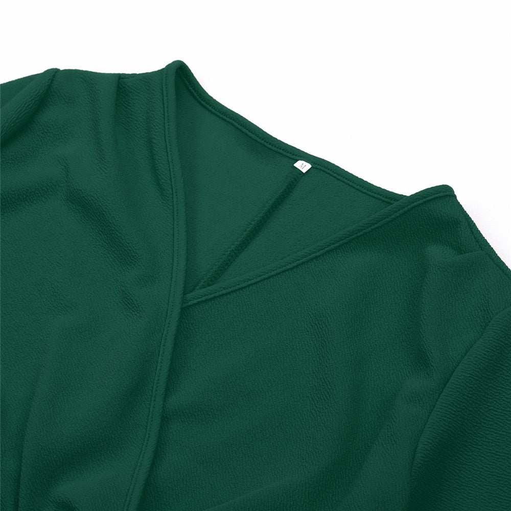 Long Sleeve Deep V-Neck Bandage Bodycon Evening Party Dress Plus Size S-XXL