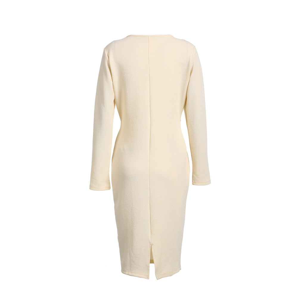 Long Sleeve Deep V-Neck Bandage Bodycon Evening Party Dress Plus Size S-XXL