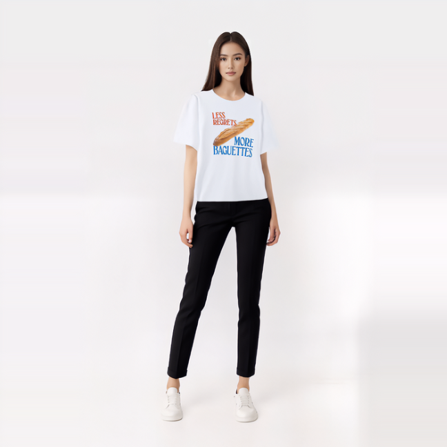 Less Regrets More Baguettes Fun Graphic T-Shirt